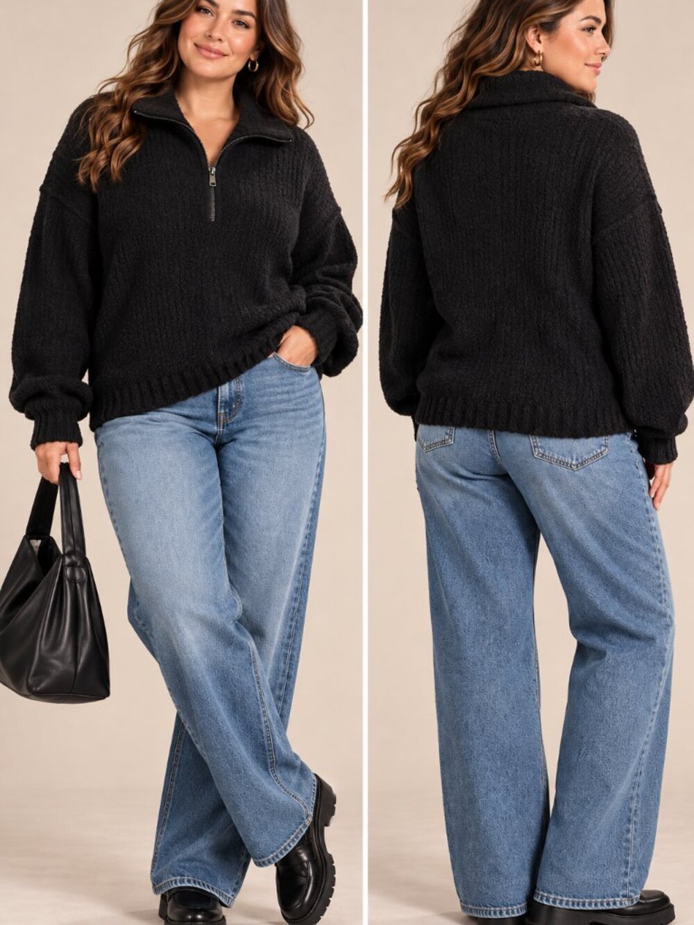 Vince Black Wool Blend Quarter Zip Collared Pullover Sweater Size L